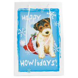 Sacola Para Presentes Média Happy Howlidays Wire Fox Terrier
