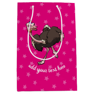 Sacola Para Presentes Média Happy Ostrich Dancing in Party Hat Cartoon