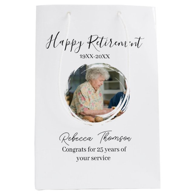 Sacola Para Presentes Média Happy retirement year name circle photo retired (Frente)