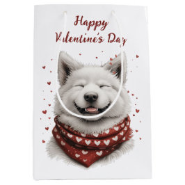 Sacola Para Presentes Média Happy Valentines Day Samoyed Dog