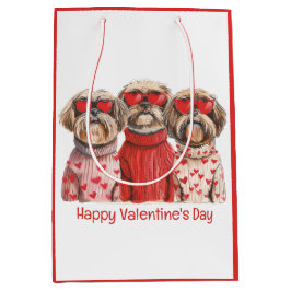 Sacola Para Presentes Média Happy Valentines Day Shih Tzu Dogs