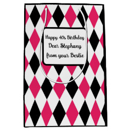 Sacola Para Presentes Média Harlequin Elegant Diamond Geométrico White