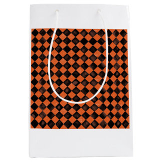 Sacola Para Presentes Média Harlequin em azulejo preto e laranja