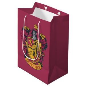 Sacola Para Presentes Média Harry Potter Gryffindor Crest Dourado e Vermelho