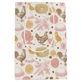 Sacola Para Presentes Média Hatching Brevemente Chicken Padrão Floral