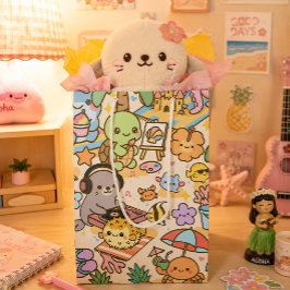 Sacola Para Presentes Média Havaí Kawaii festa na praia