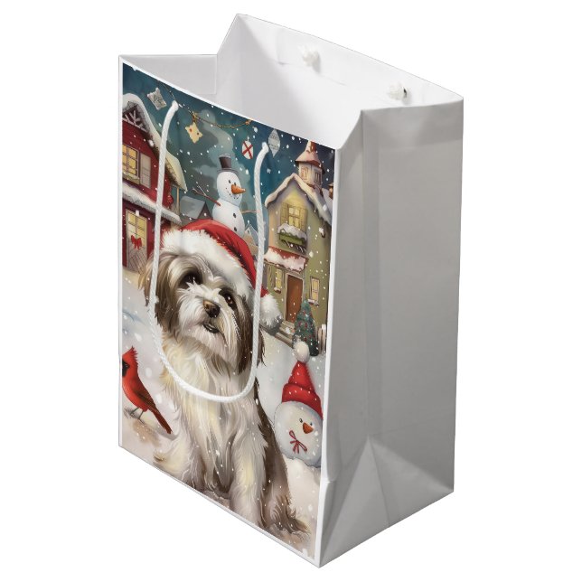 Sacola Para Presentes Média Havanese Winter Wonderland Christmas Joy (Frente inclinada)
