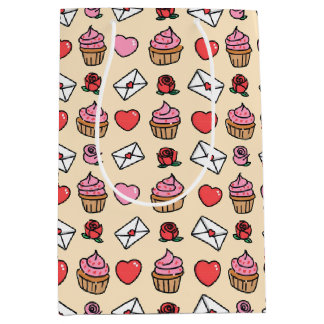Sacola Para Presentes Média Hearts and Cupcakes Wrapping Paper