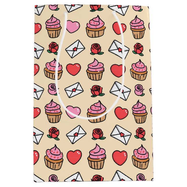 Sacola Para Presentes Média Hearts and Cupcakes Wrapping Paper (Frente)