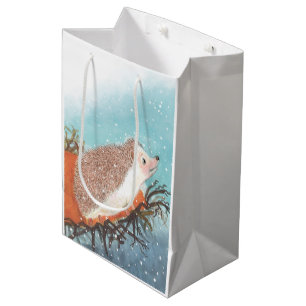 Sacola Para Presentes Média Hedgehog e primeiros flocos de neve