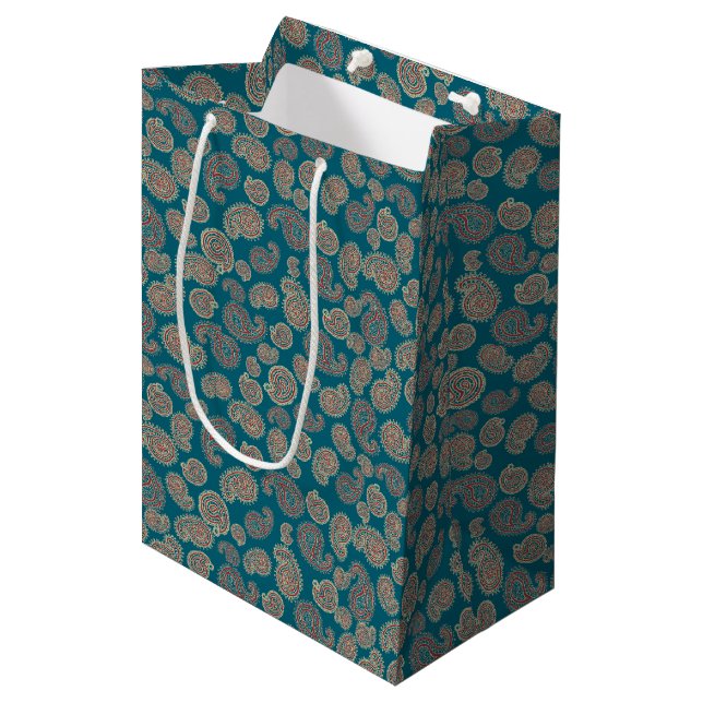 Sacola Para Presentes Média Heffalumps Red Blue Beige Paisley Gift Bag (Frente inclinada)