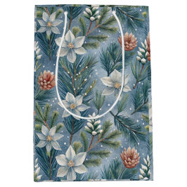Sacola Para Presentes Média Hello Winter Pines & Flowers