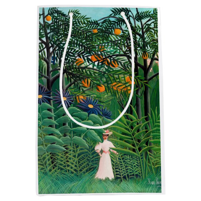 Sacola Para Presentes Média Henri Rousseau - Mulher caminhando em uma Floresta (Frente)