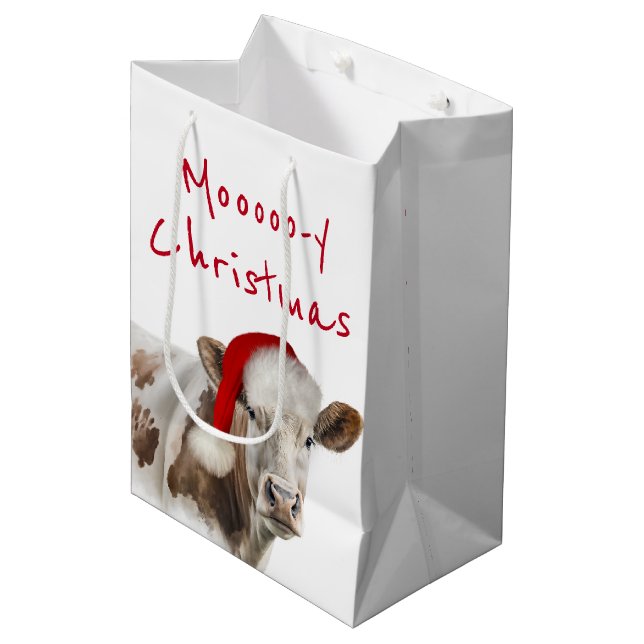 Sacola Para Presentes Média Hereford Cow com Boné Papai noel (Frente inclinada)