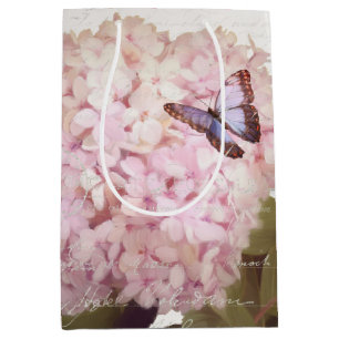 Sacola Para Presentes Média Hidrangea Floral Borboleta Flor Arte