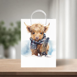 Sacola Para Presentes Média Highland Cow-abunga Gift Bag - Branco
