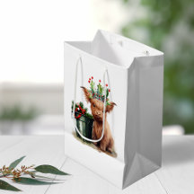 Highland Cow Holly Jolly Natal Medium Gift Bag