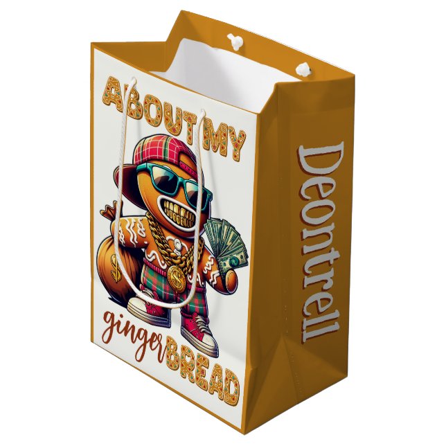 Sacola Para Presentes Média Hip Hop Gingercake Man Swag Natal (Frente inclinada)
