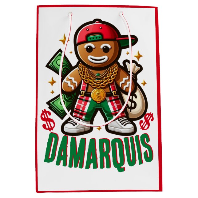 Sacola Para Presentes Média Hip Hop Gingercake Man Swag Natal (Frente)