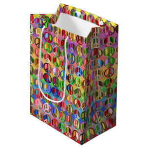 Sacola Para Presentes Média Hippie Peace Colorful