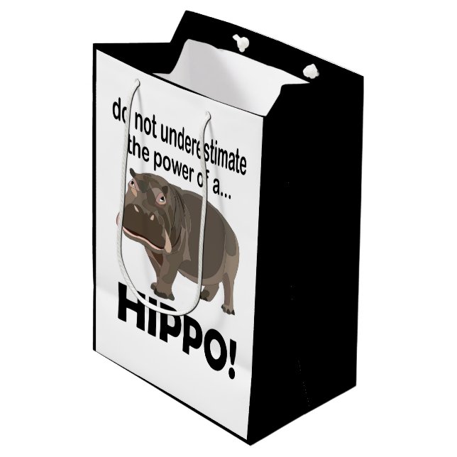 Sacola Para Presentes Média Hippopotamus Animal Funny Hippo (Frente inclinada)