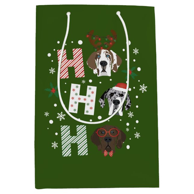 Sacola Para Presentes Média Ho Ho Grande Dane Feliz Natal (Frente)