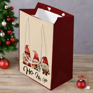 Sacola Para Presentes Média Ho Ho Ho! Gnomos Cons Nórdicos Natal Inverno