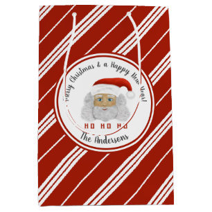 Sacola Para Presentes Média HO HO HO HO Santa Claus Red Lines Feliz Natal