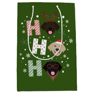 Sacola Para Presentes Média Ho Ho Labrador Retriever Feliz Natal