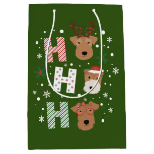 Sacola Para Presentes Média Ho Ho Welsh Terrier Feliz Natal