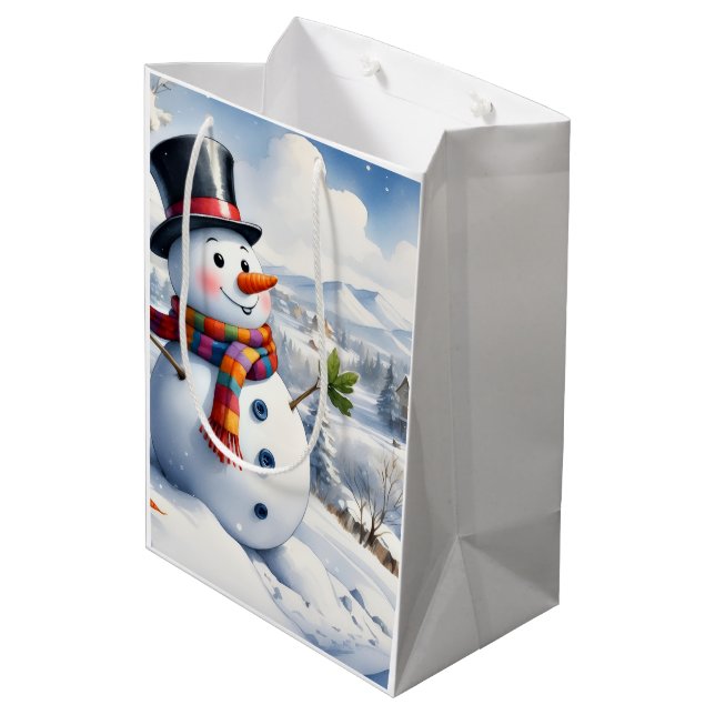 Sacola Para Presentes Média Holiday Blessings Snowman Christmas Gift Bags (Verso inclinado)
