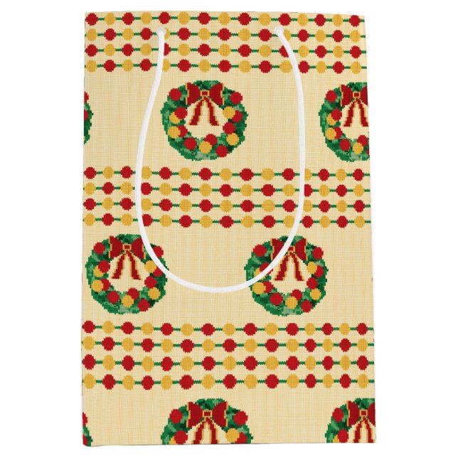 Sacola Para Presentes Média Holiday Wreath Knit (Frente)