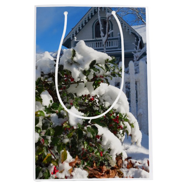 Sacola Para Presentes Média Holly Berries em neve - Martha's Vineyard (Frente)