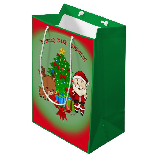 Sacola Para Presentes Média Holly Jolly (Frente inclinada)
