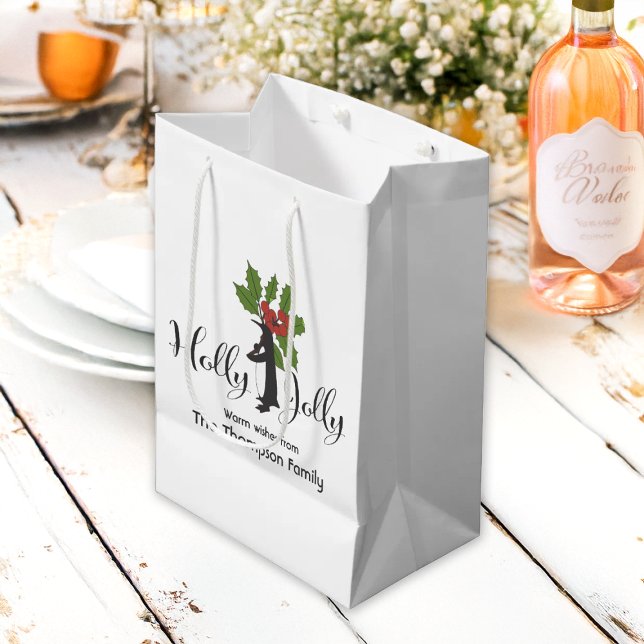 Sacola Para Presentes Média Holly Jolly Cute Funny Penguin no Natal (Criador carregado)