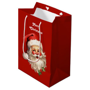 Sacola Para Presentes Média Holly Jolly Santa Claus Retro Natal