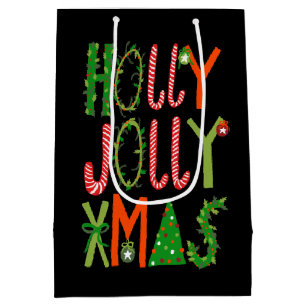 Sacola Para Presentes Média HOLLY JOLLY XMAS Feriados Doce Natal