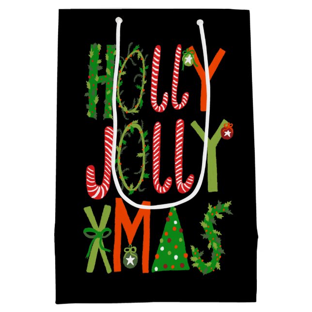 Sacola Para Presentes Média HOLLY JOLLY XMAS Feriados Doce Natal (Verso)