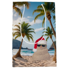 Sacola Para Presentes Média Homem Areia de Natal em uma praia