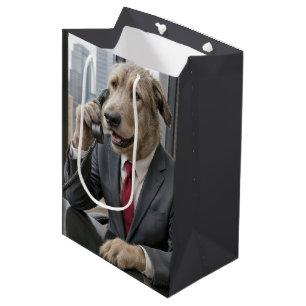 Sacola Para Presentes Média Homem de Negócios Irish Wolfhound Falando ao Telef