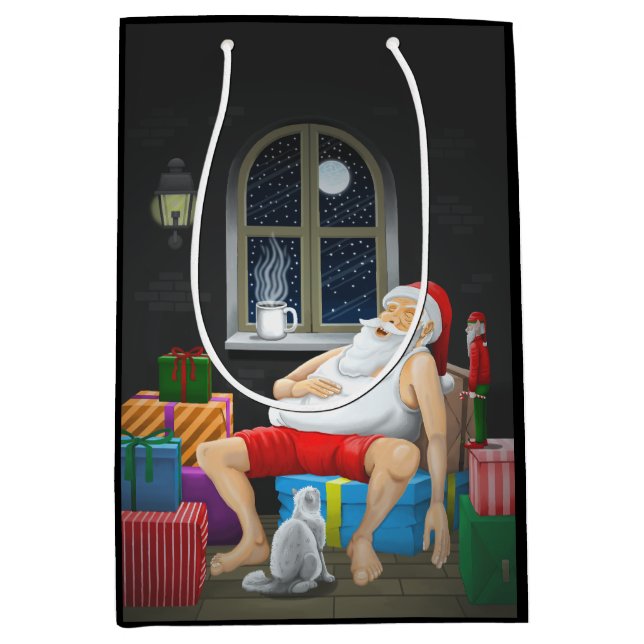 Sacola Para Presentes Média Hora do Café Santa Claus (Frente)