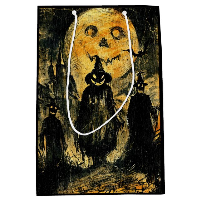 Sacola Para Presentes Média Horror Halloween Jack O Lantern Spooky Season (Frente)