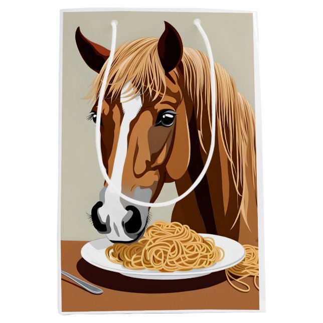 Sacola Para Presentes Média horse eating spaghetti  (Frente)