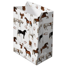 Sacola Para Presentes Média Horses Watercolor Horseshoe Horse Saddles