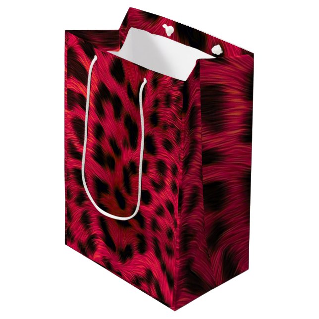 Sacola Para Presentes Média Hot Pink Leopard Print Faux  (Frente inclinada)