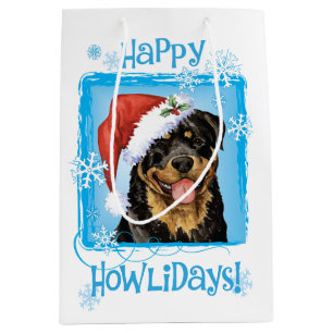 Sacola Para Presentes Média Howlidays feliz Rottweiler