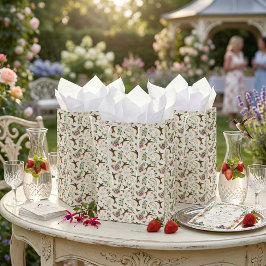 Sacola Para Presentes Média Hummingbird Butterfly Garden Flowers Botanical