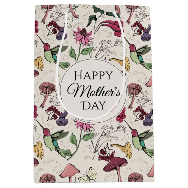 Sacola Para Presentes Média Hummingbird & Flowers Mothers Day Photo (Frente)