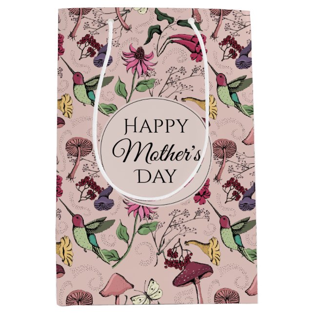 Sacola Para Presentes Média Hummingbird & Flowers Mothers Day Photo (Frente)