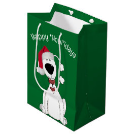 Sacola Para Presentes Média Humor De Cão De Natal Em Verde